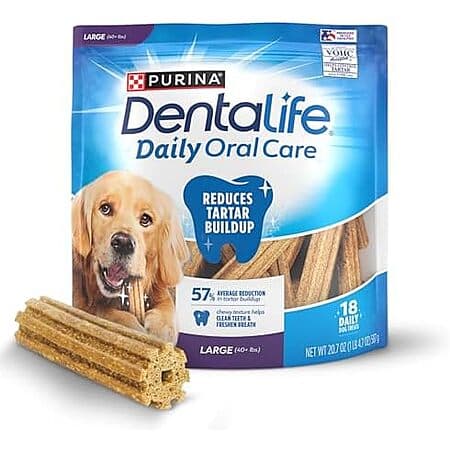 Dog treat packaging on a white background